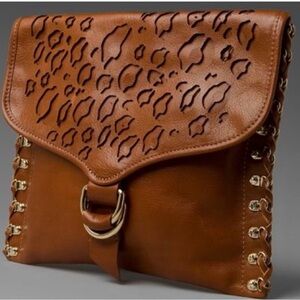 Rebecca Minkoff Cognac leather studded clutch